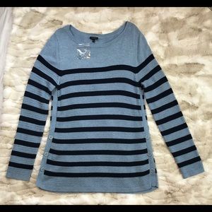 Talbots Blue & Black Striped Sweater Size L